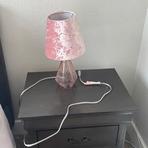 Pink velvet lampshade with crystal base